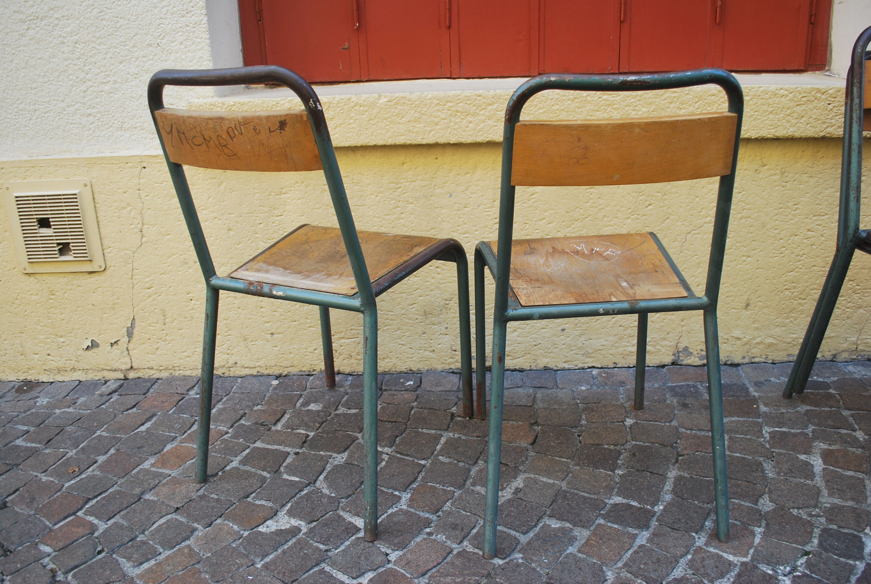 Pair of old Stella school chairs