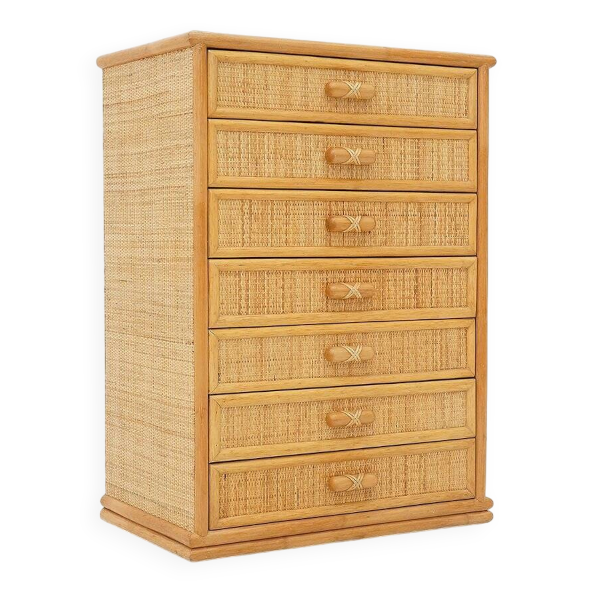 Woven wicker chest of drawers, 1980s