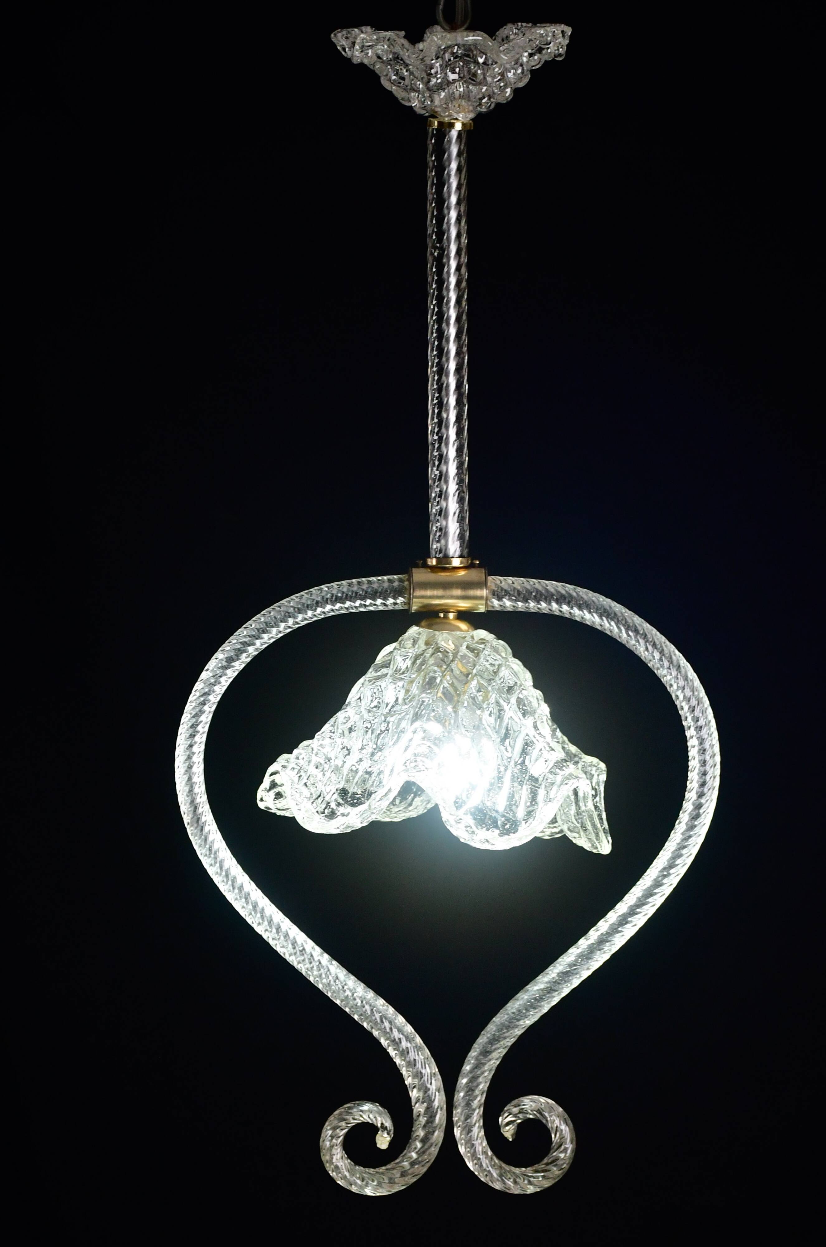 Charming Art Deco Barovier & Toso pendant light chandelier Murano glass, 1950s