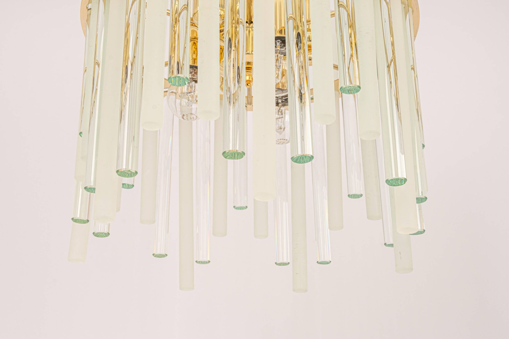 golden brass chandelier with crystal glass rods by C. Palme, Germany, 1970s.