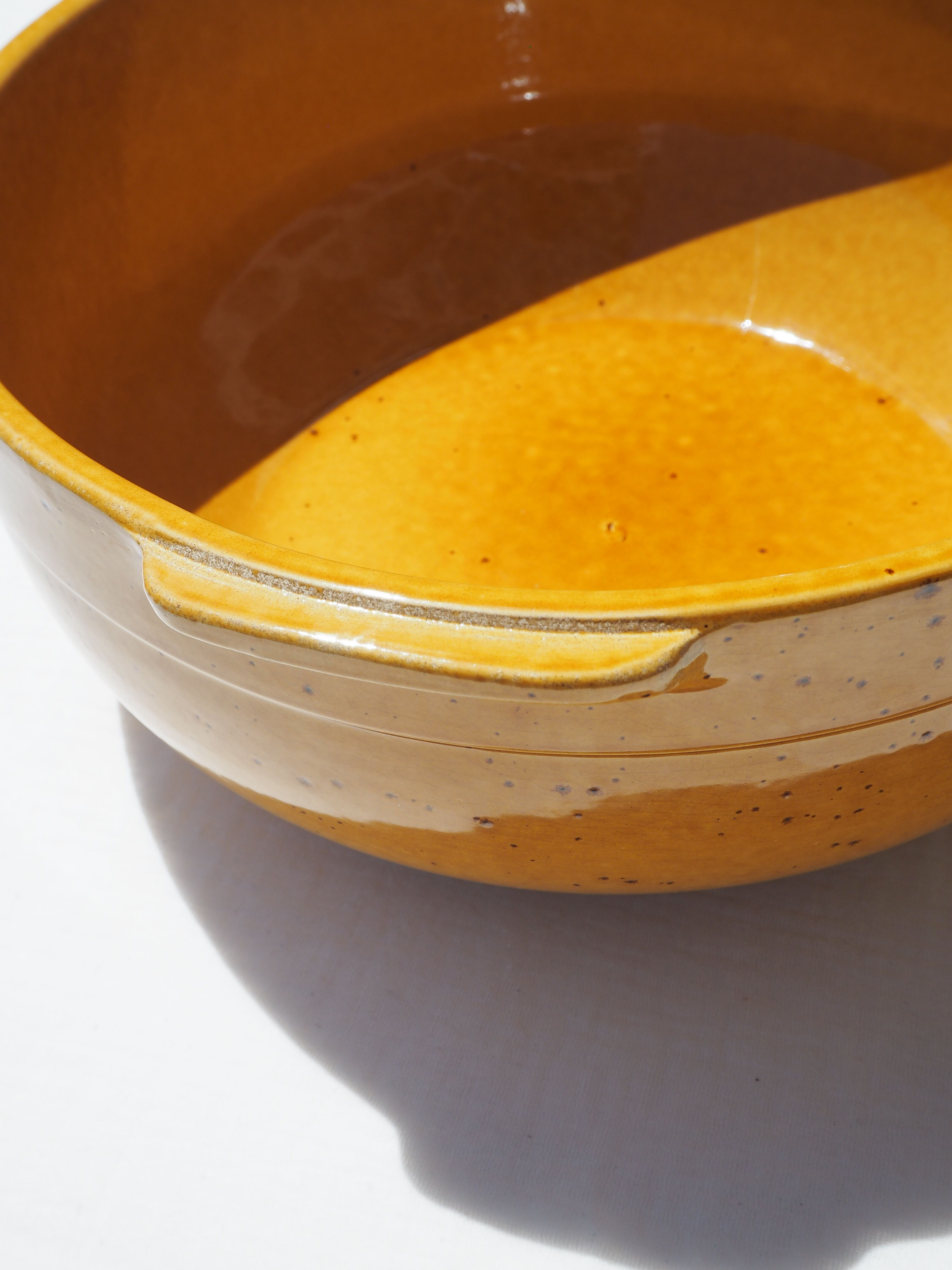 Pair of glazed ceramic salad bowls mustard LPM