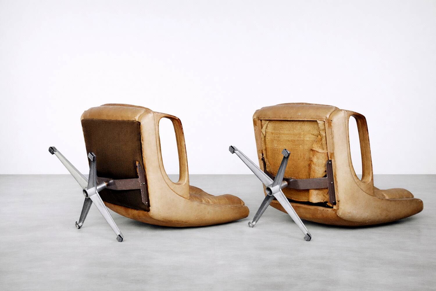 Vintage Mid-Century German Modern Leather Swivel Chairs by Carl Straub