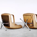 Vintage Mid-Century German Modern Leather Swivel Chairs by Carl Straub