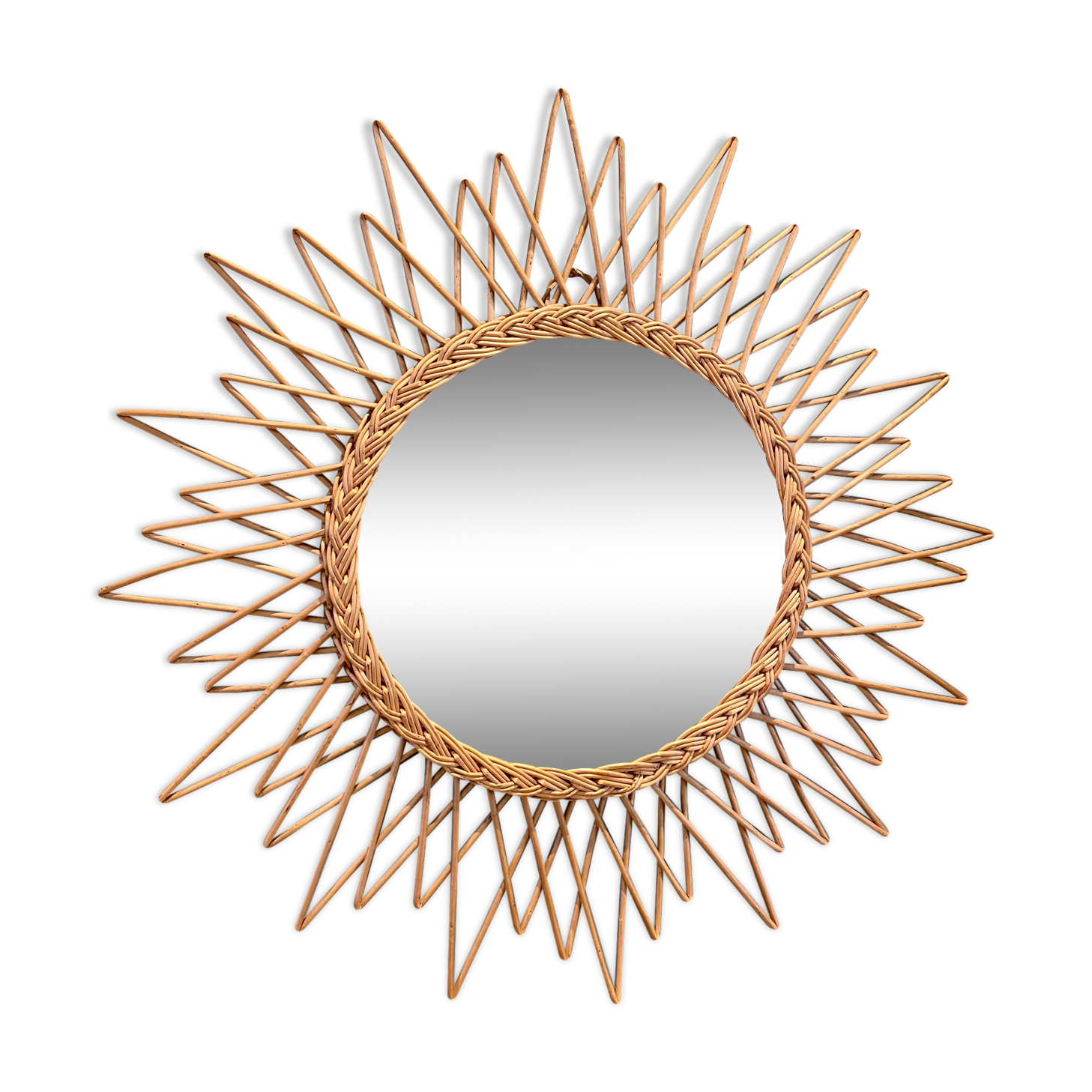 Miroir soleil vintage en rotin 65cm