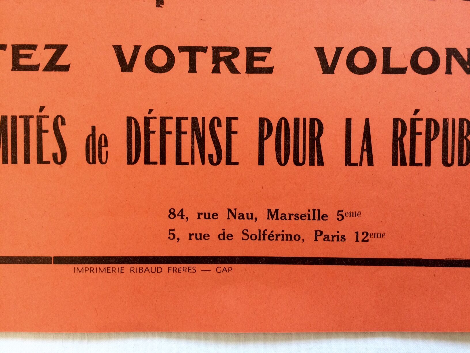 Original poster May 68 "Alert!" by "the defense committees for the republic France 1968