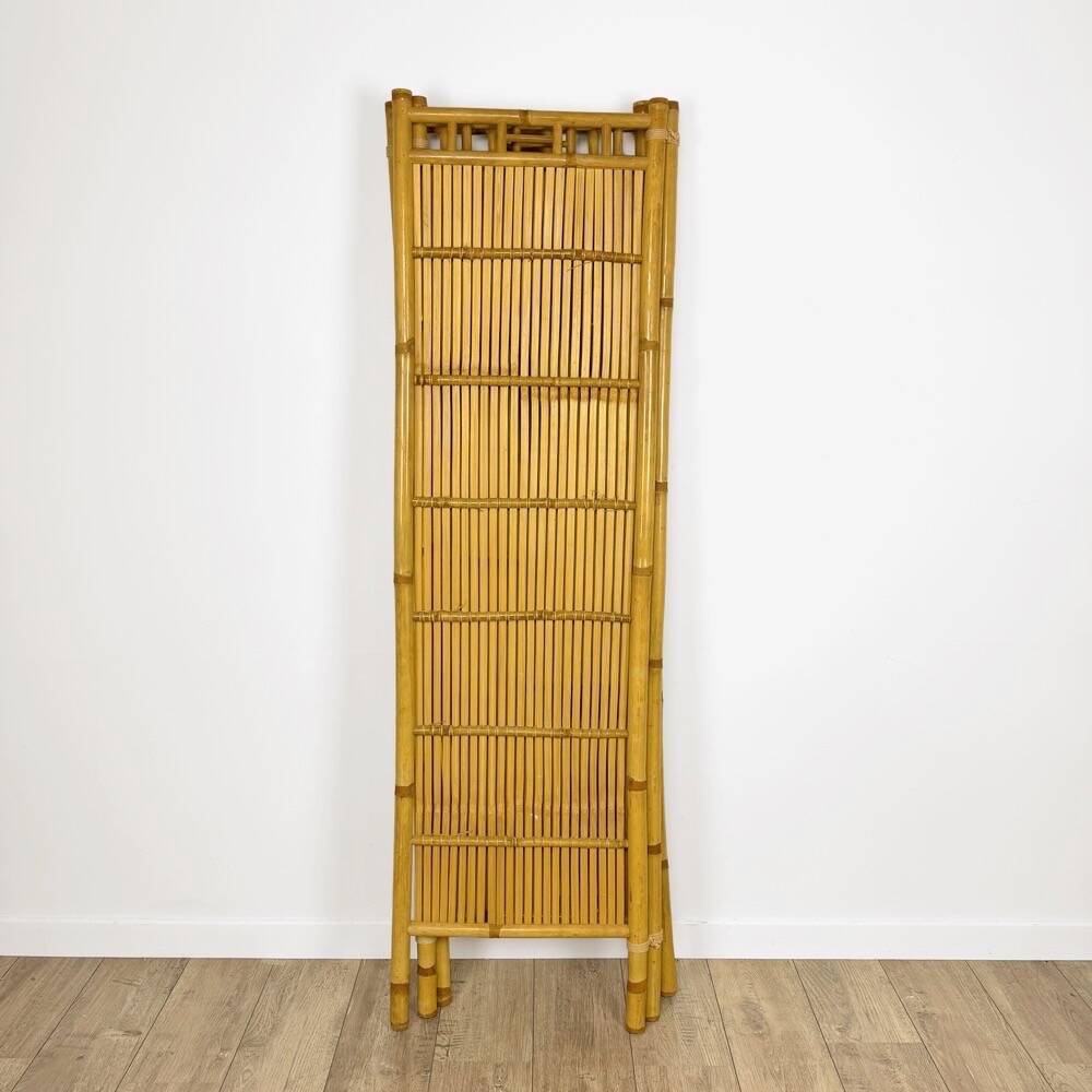 Vintage rattan and bamboo 3-panel screen