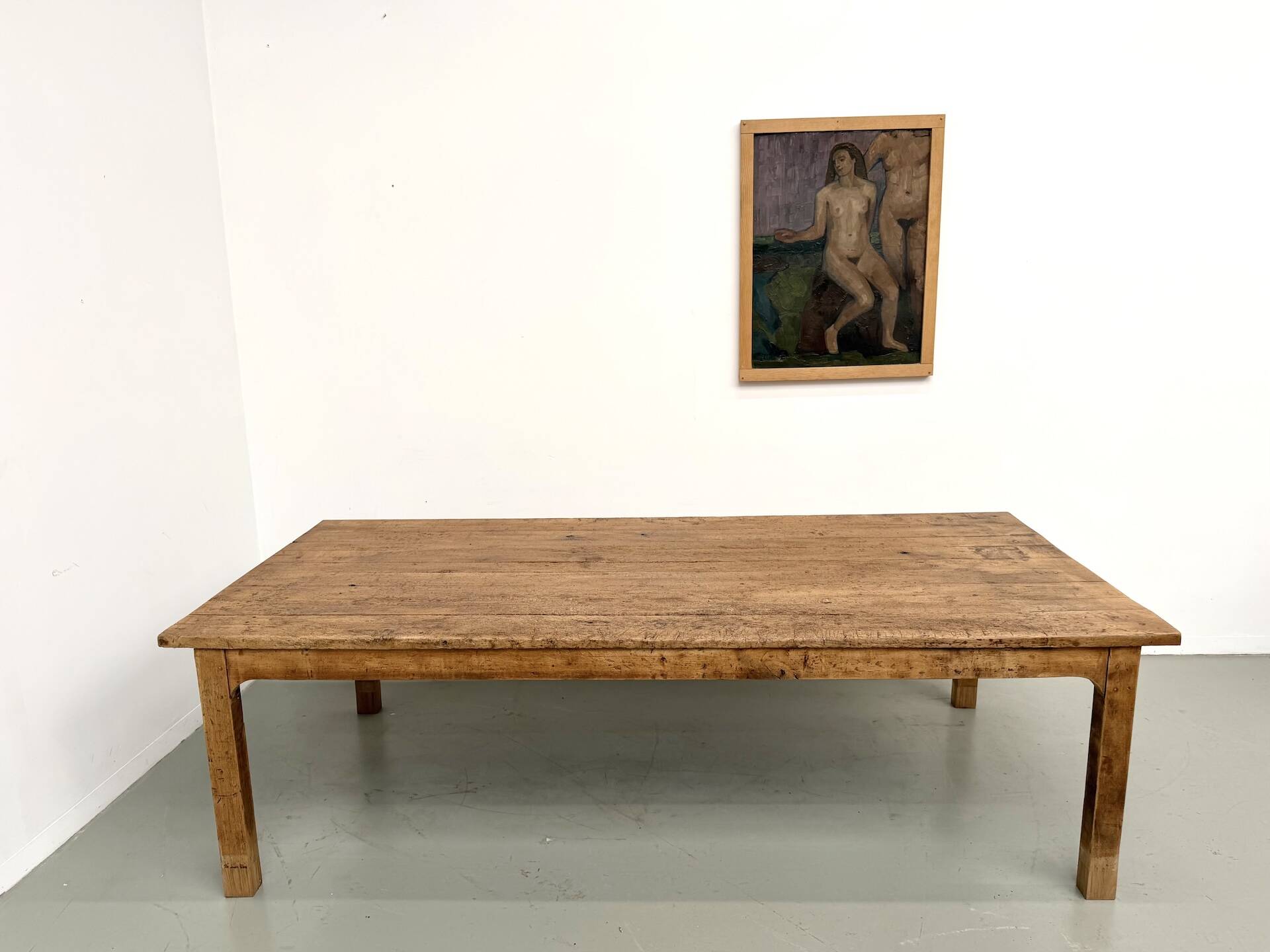 Large brutalist farmhouse table in solid oak from the 1950s.
