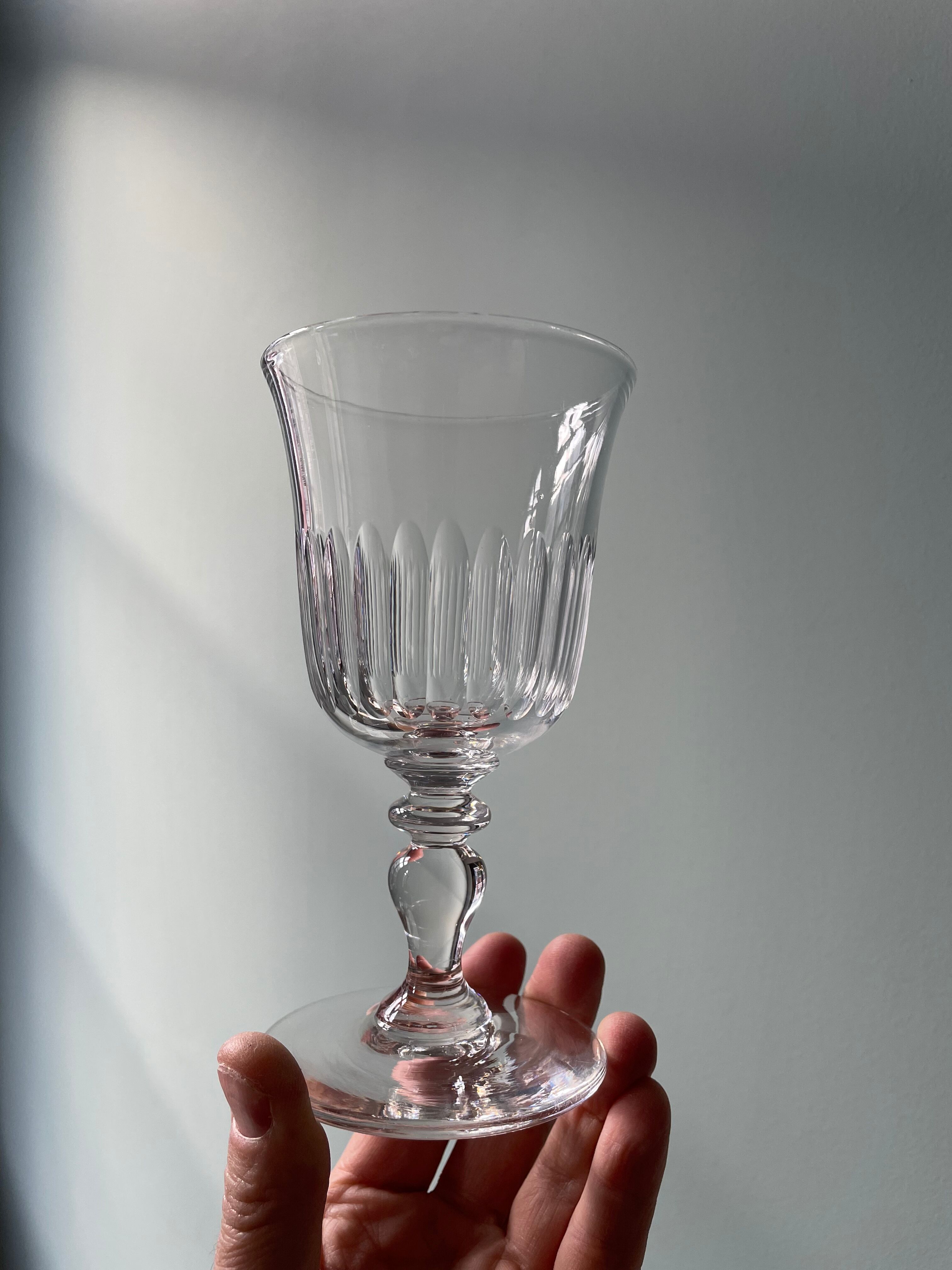 Set of 9 antique foot glasses in cut crystal