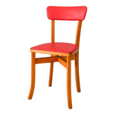 Blonde wooden chair with red faux leather, 1950