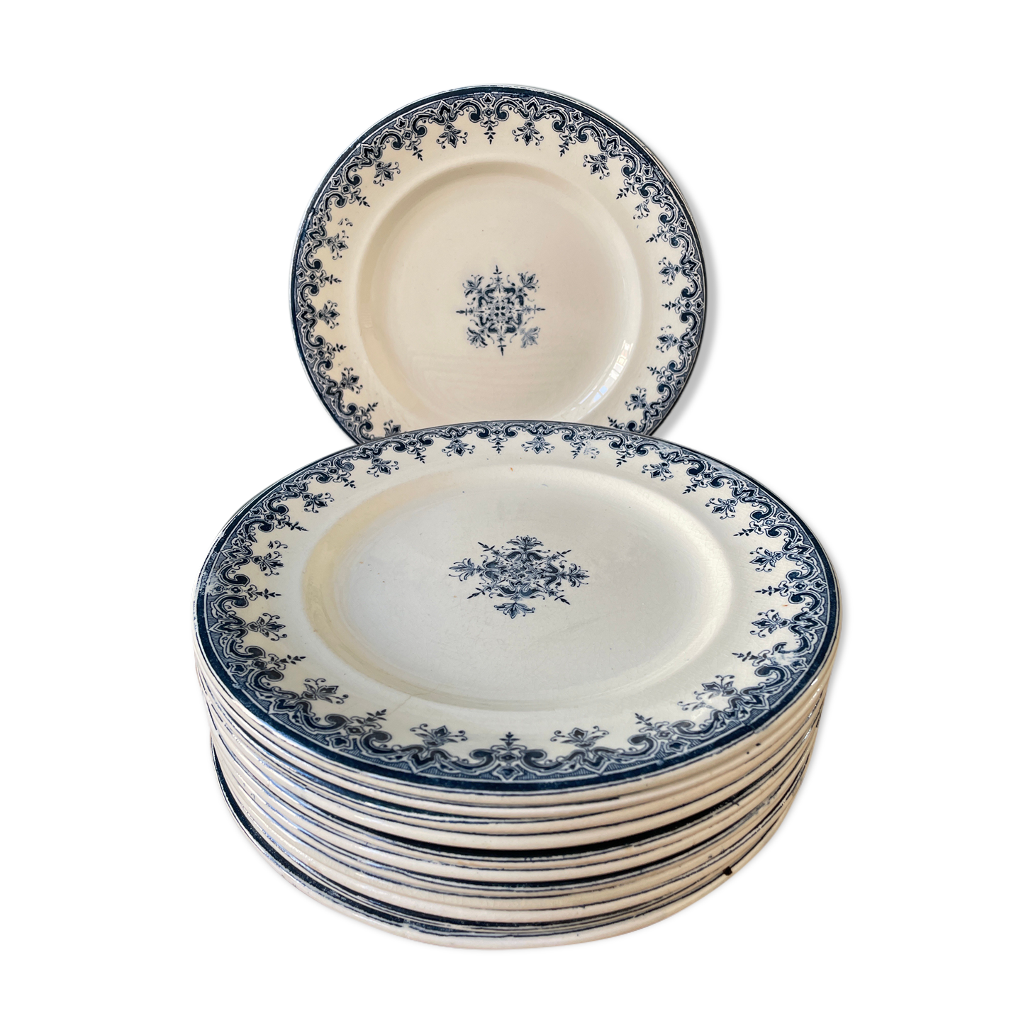 Set of 12 flat plates Terre de Fer L.G "Rouen" XIX