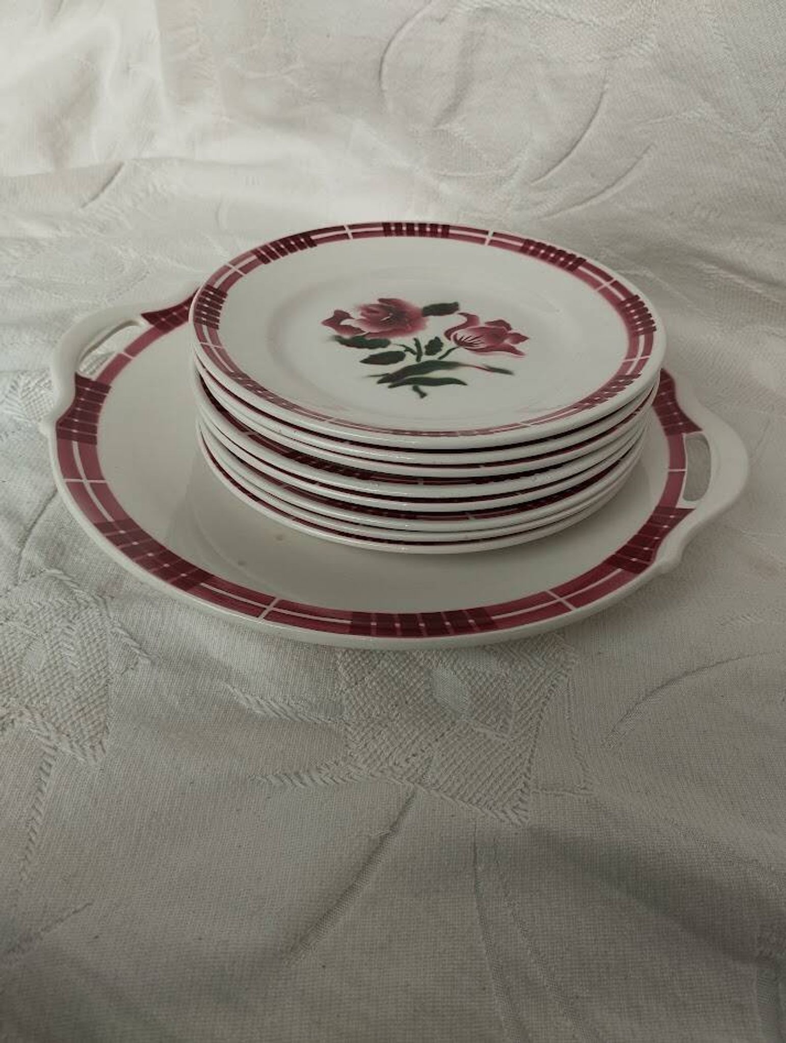 Lot of Vintage Sarreguemines & Digoin – "Dijon" Model | Tart Dish + 8 Plates