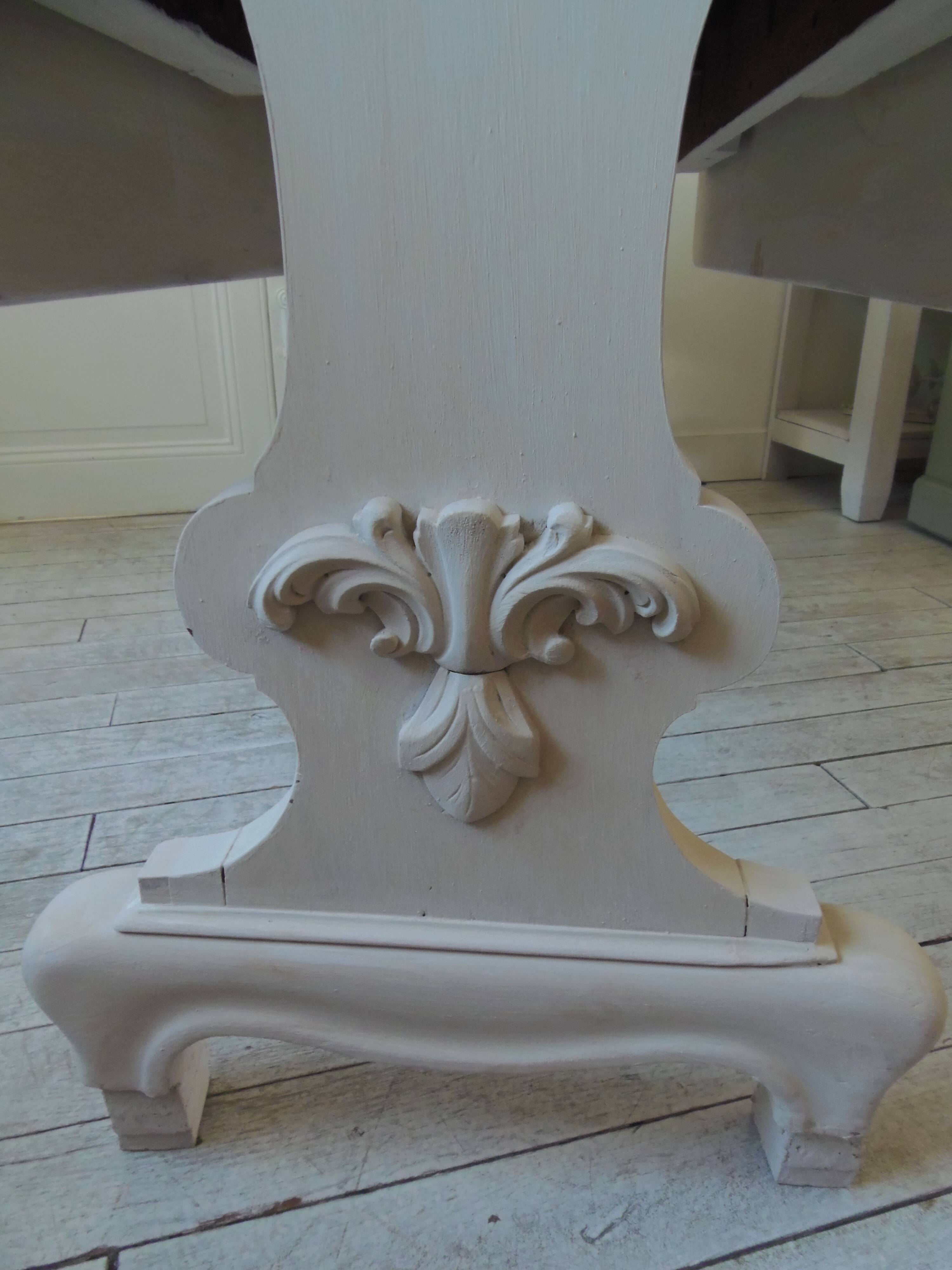 Console, solid walnut table with drop leaves.