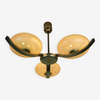 Art deco ceiling light with 3 glass shades 1930s 40s glass and metal 30s avantgarde design