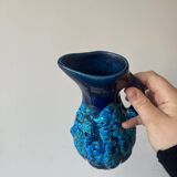 Vintage Vallauris pitcher vase in deep blue glazed ceramic, art piece