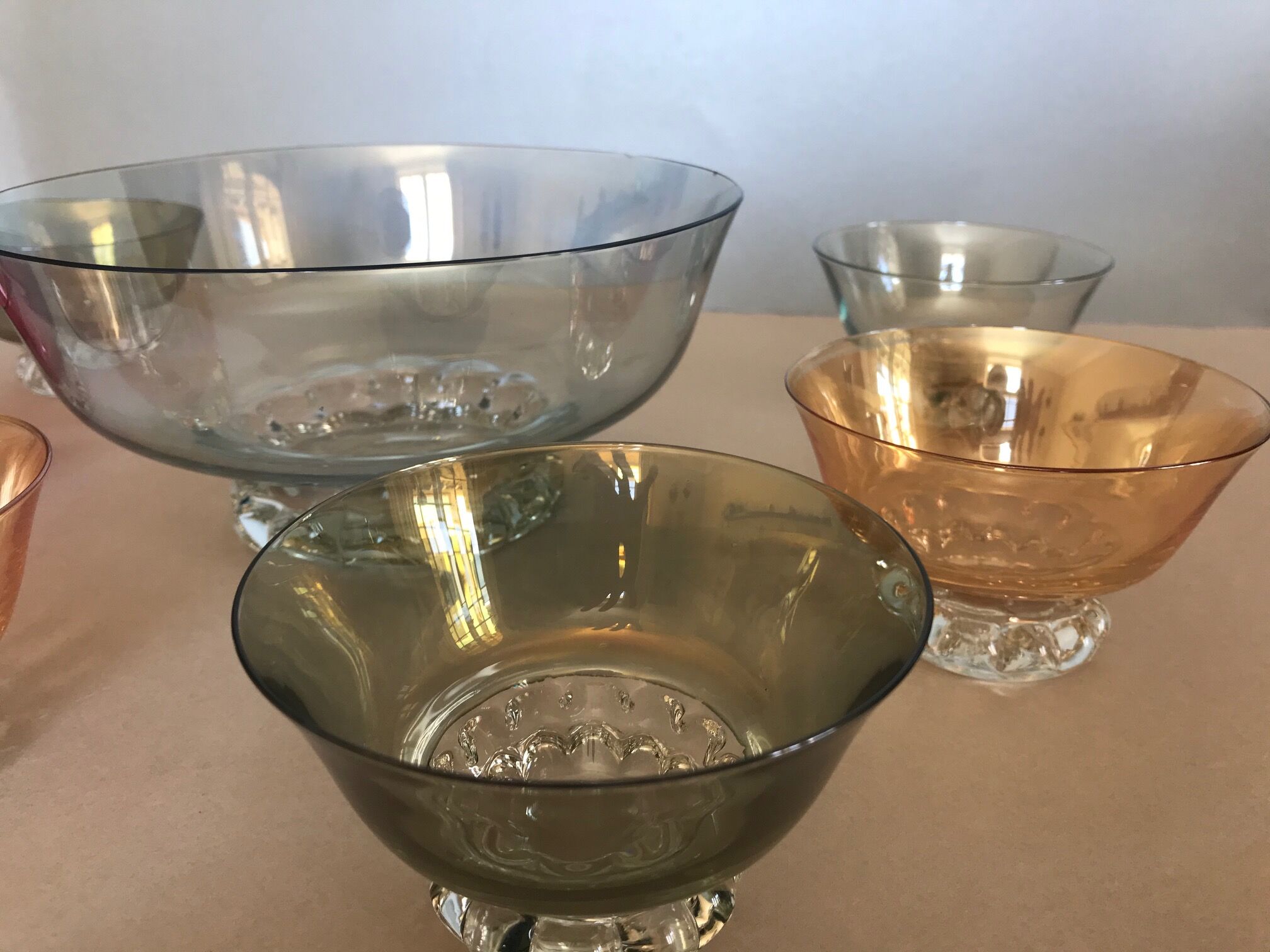 Cut and old coloured bowls