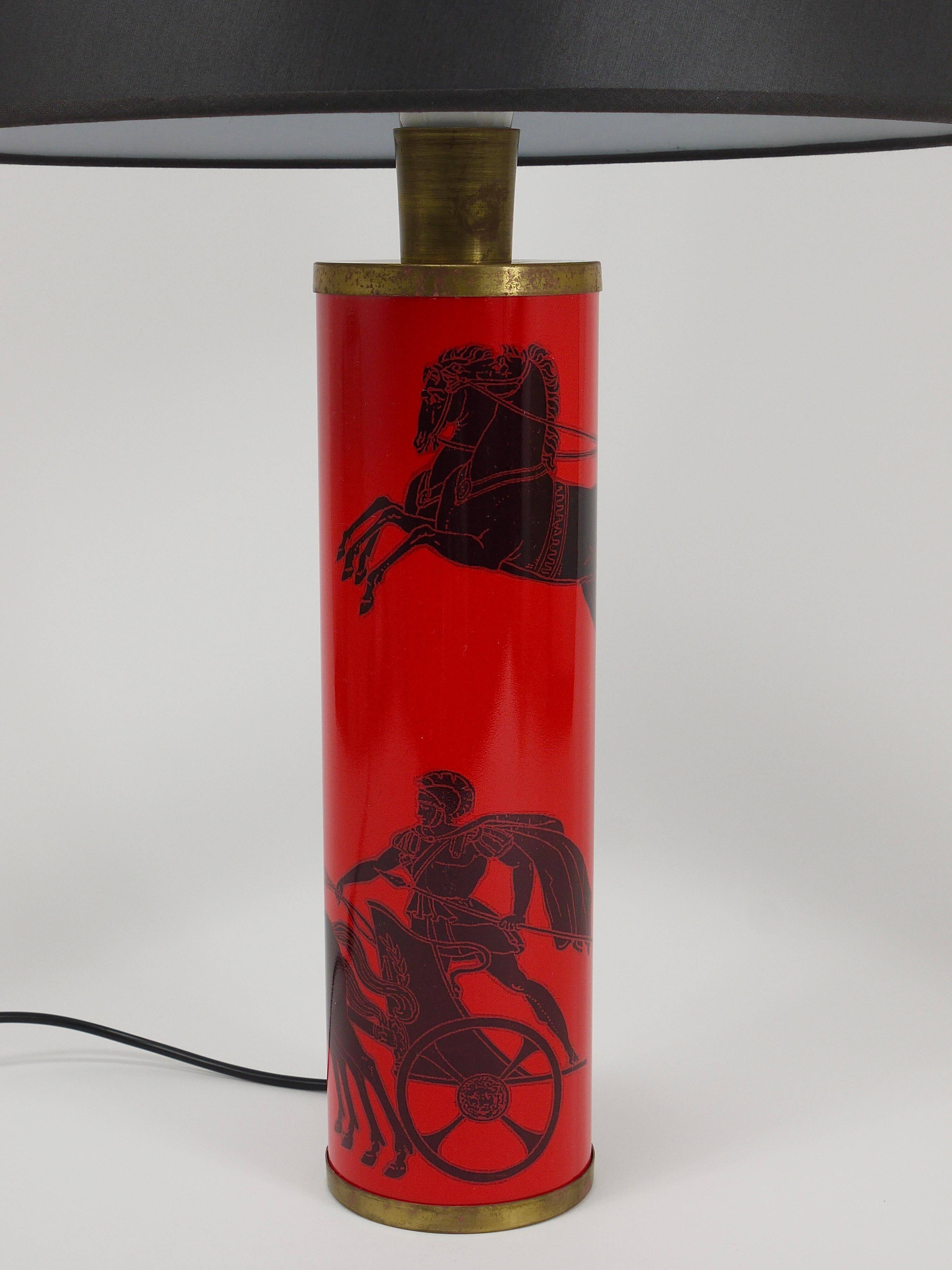 Piero Fornasetti Grande table lamp Bighe red and black mid-century, Italy, 1950s