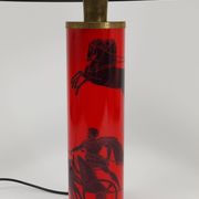 Piero Fornasetti Grande table lamp Bighe red and black mid-century, Italy, 1950s