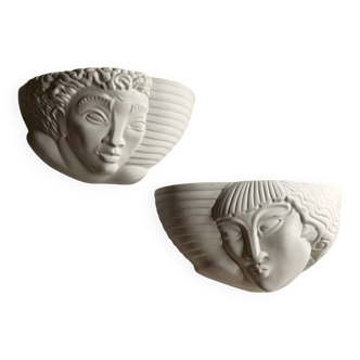 Art Deco style face wall lights (X2)