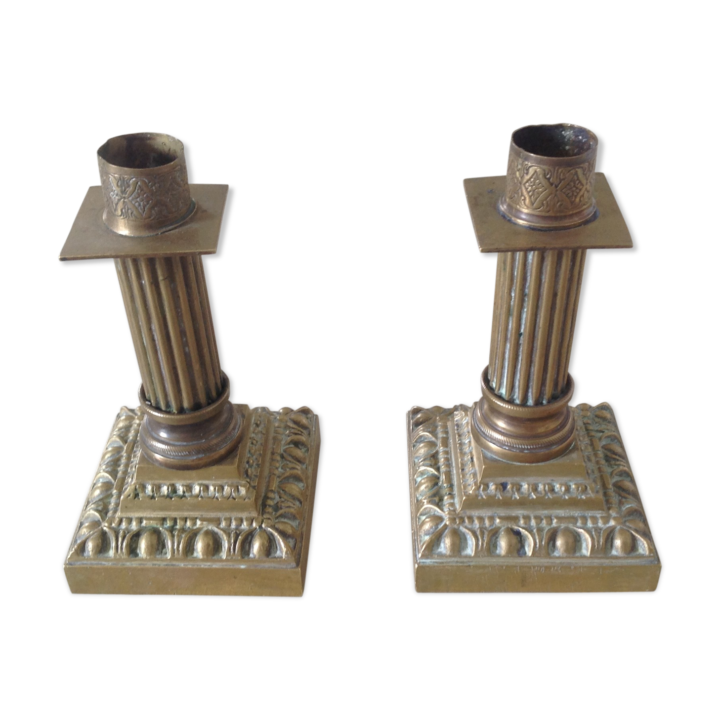 Duo of bronze candlesticks