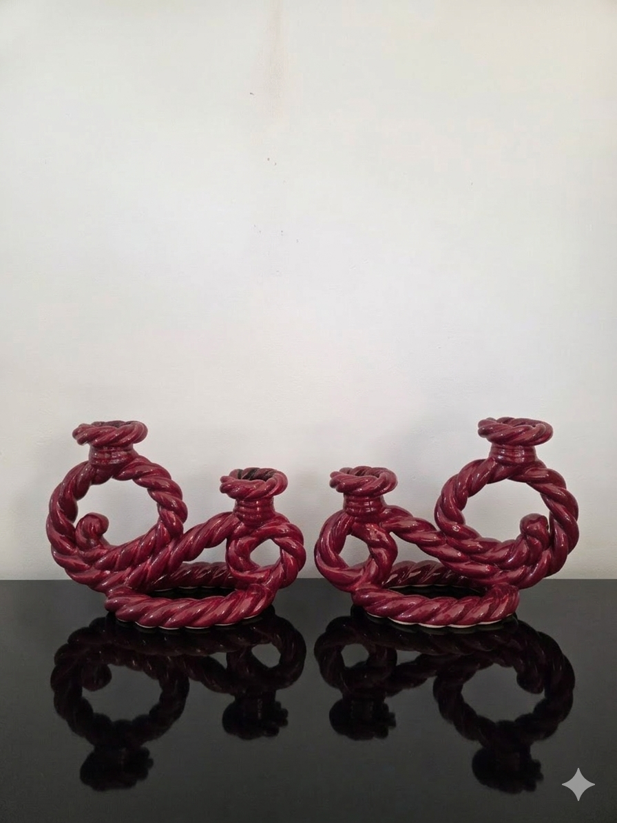 Pair of ceramic candlesticks, Vallauris