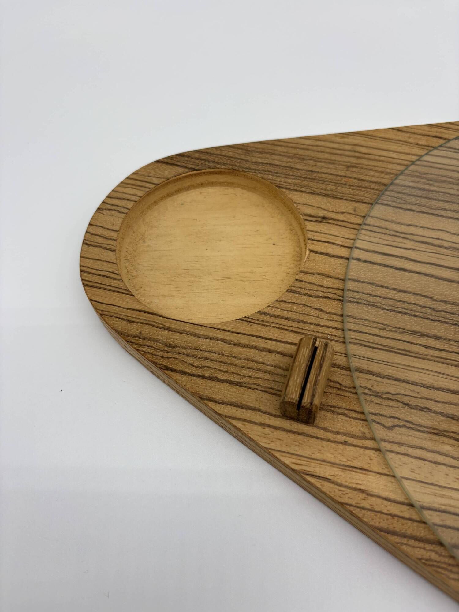 Vintage service tray wood, glass and bamboo – 1960s