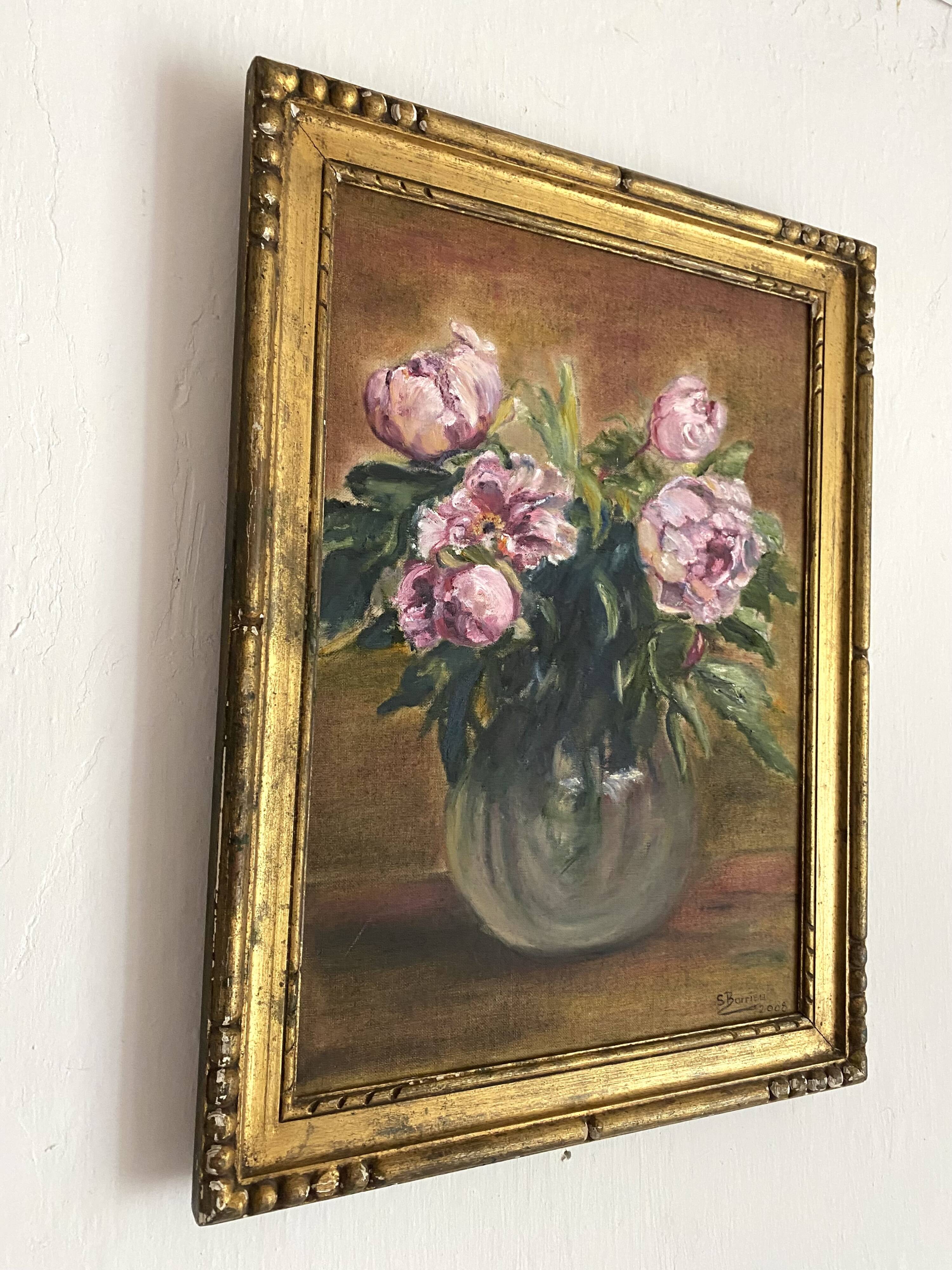Painting, framed peony canvas