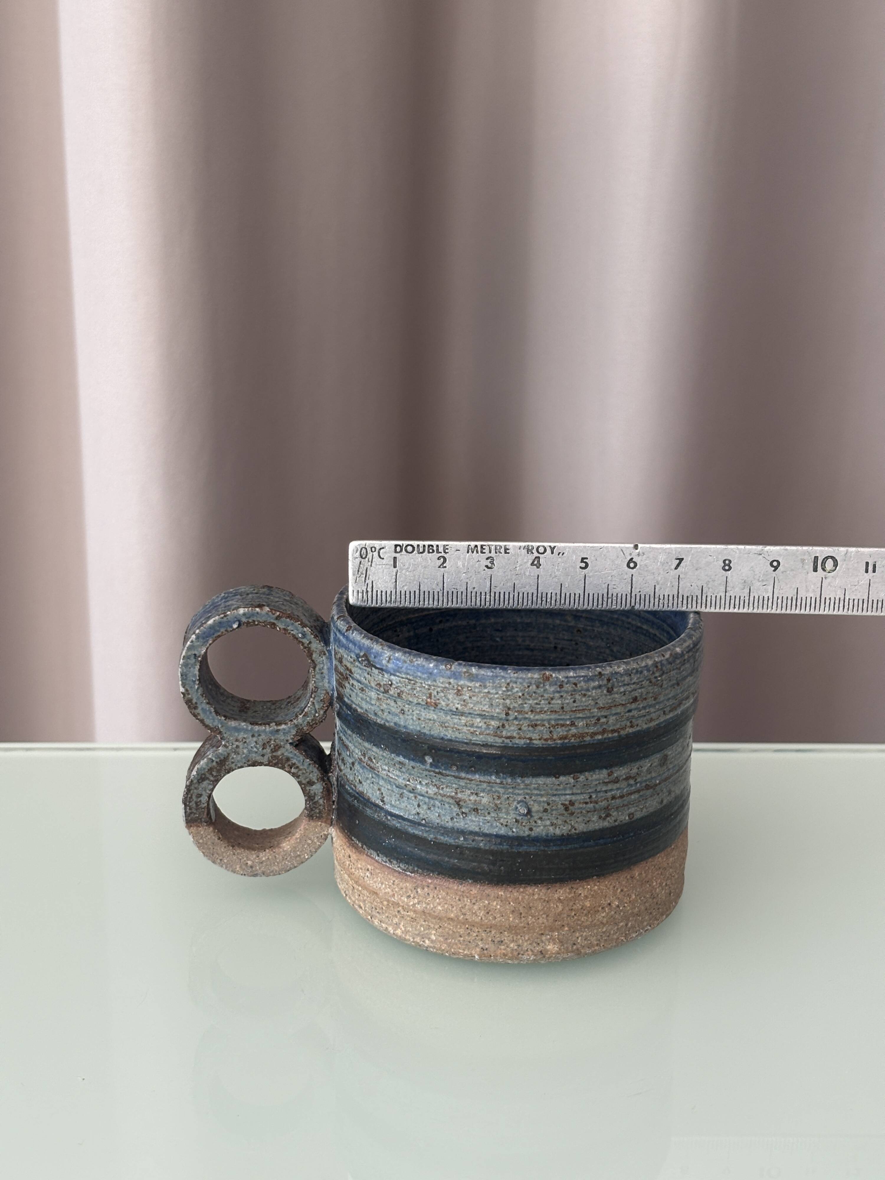 Pair of Vintage Danish Studio Pottery Mugs – Denmark Stoneware Cups – Blue
