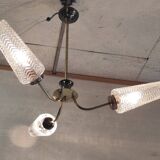 Brass chandelier with three lights and glass tulips - 1950s/60s