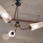 Brass three-light chandelier with glass tulips - 1950s/60s