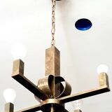 Art Deco period modernist four-light gilt brass pendant light circa 1930