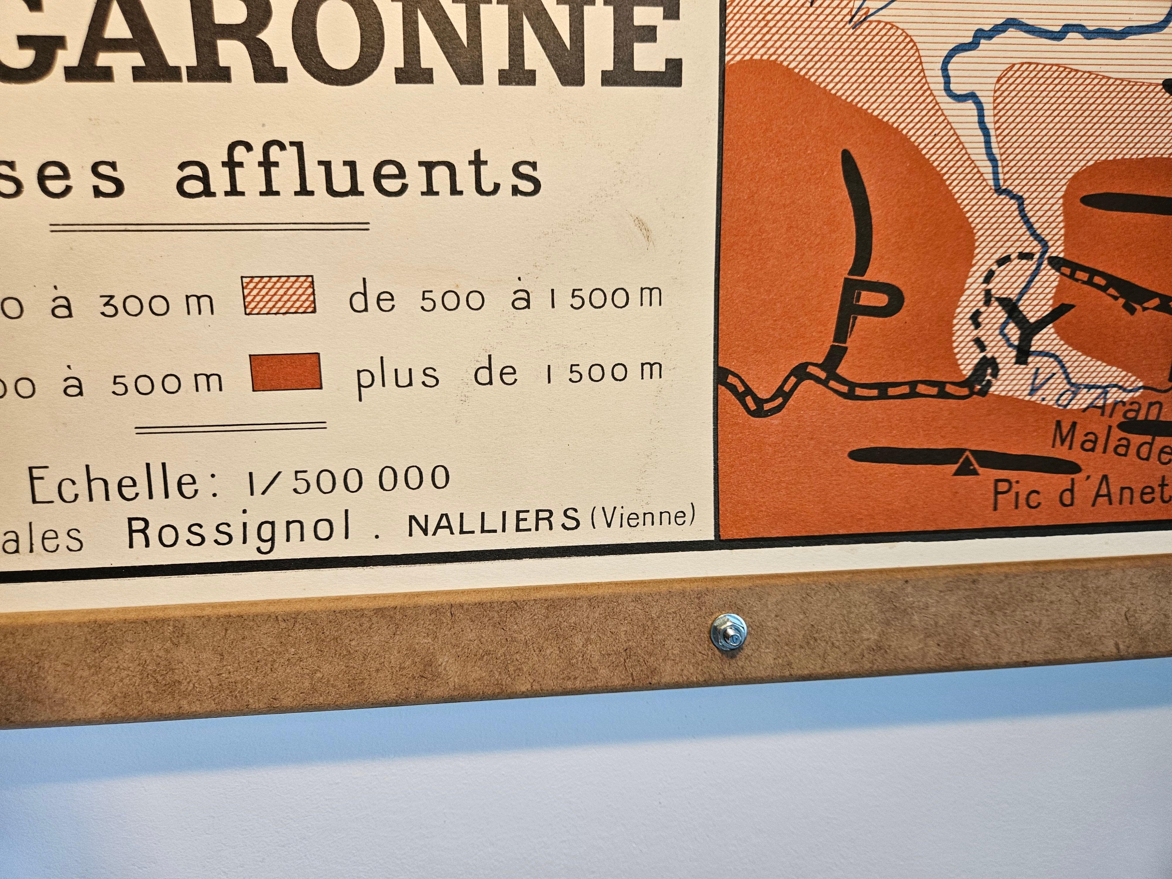 School map of ancient geography 1960 map of France the Garonne le Rhône