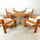 Vintage pine wood armchair set, 1980s