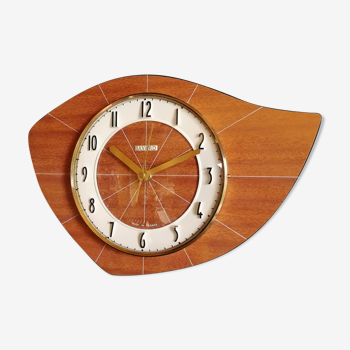 Horloge formica vintage murale silencieuse asymétrique "Bayard acajou"