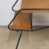 Vintage side coffee table in black lacquered metal and oak, 1950