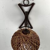 Rattan bamboo and rope sisal wall lamp, Dutch 1960s