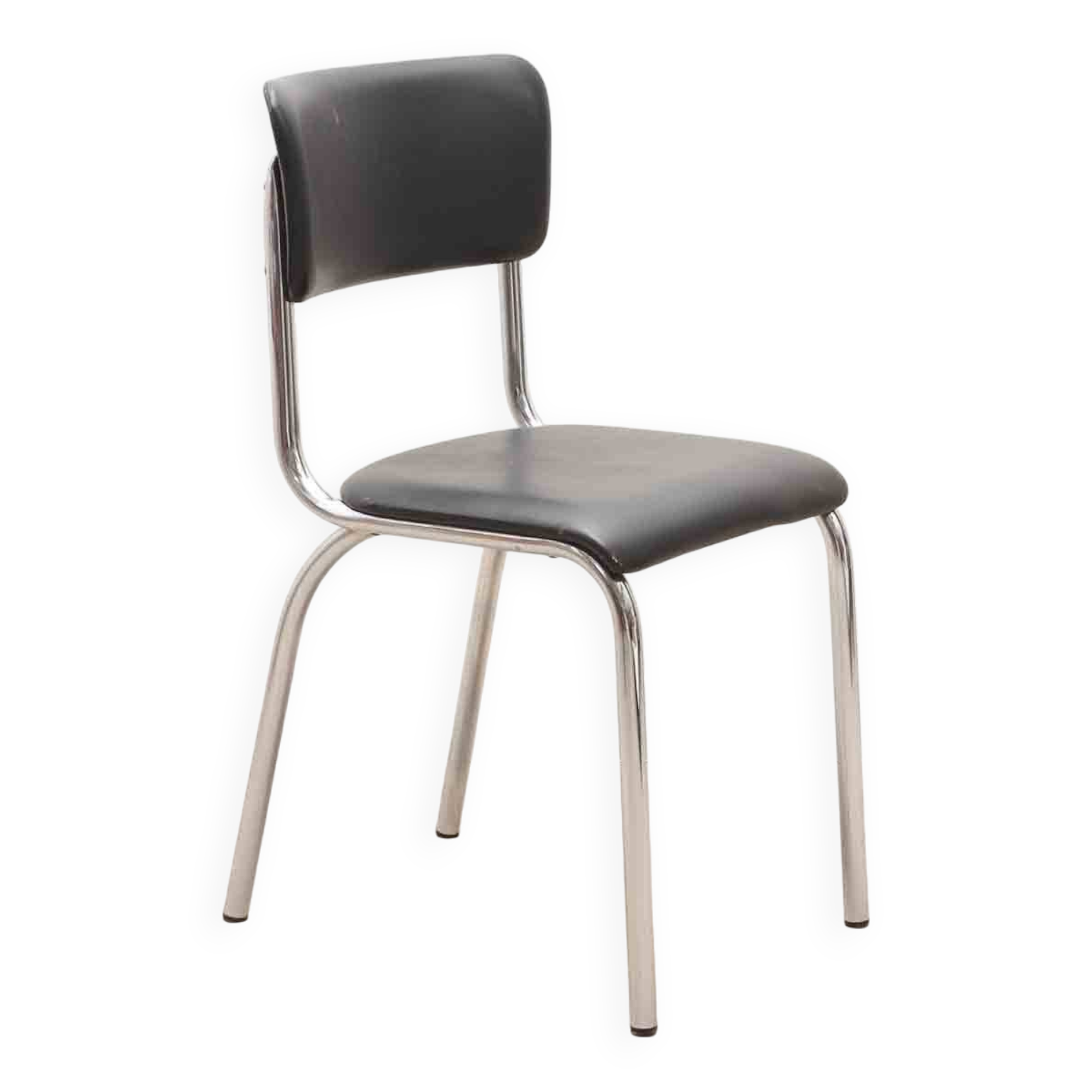 Chaise vintage tubax skaï noir et chrome