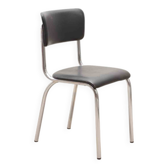Chaise vintage tubax skaï noir et chrome
