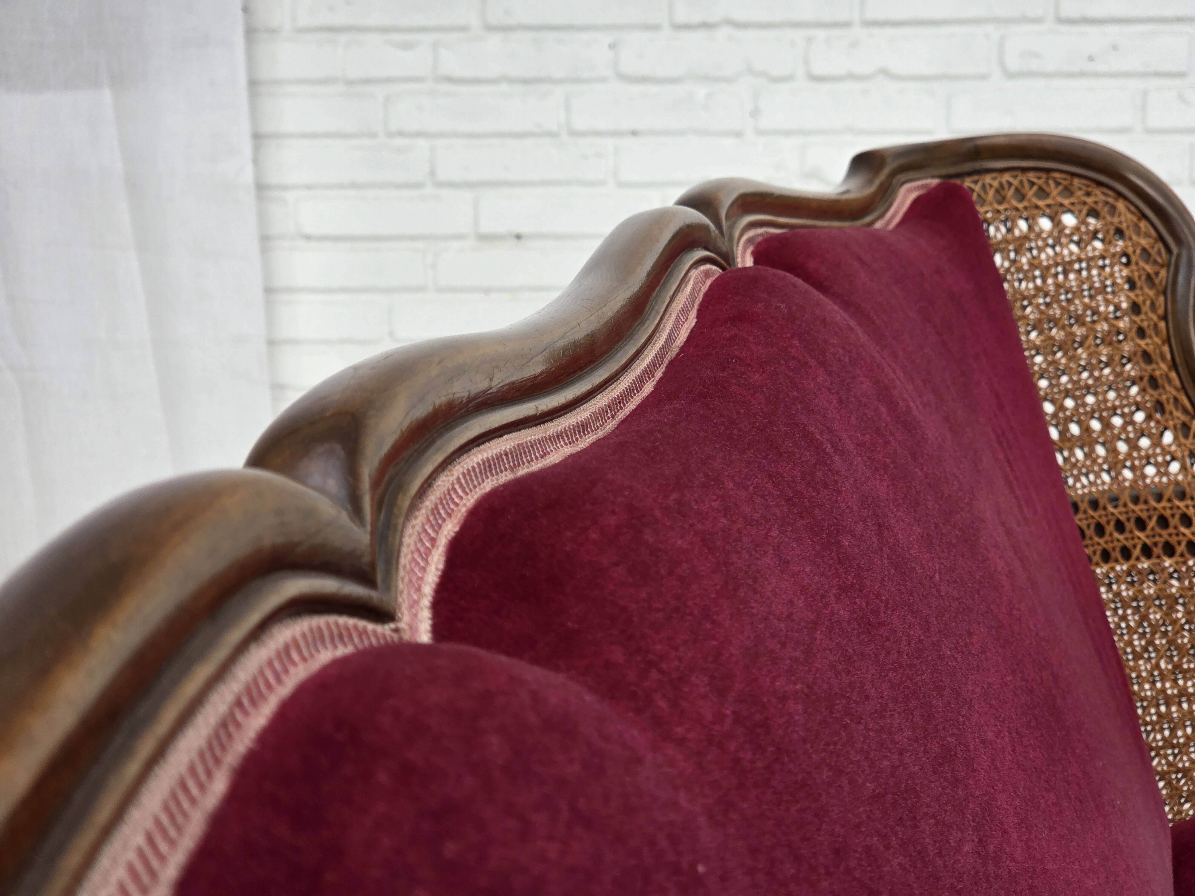 1950s, Danish 3-seater sofa, furniture velour, ash wood, mesh.