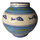 Portuguese Ceramic Vase Decorated with Blue & Gold Fish