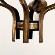 Stilnovo Italian Midcentury Chandelier, Brass & Opaline Glass, 1950s