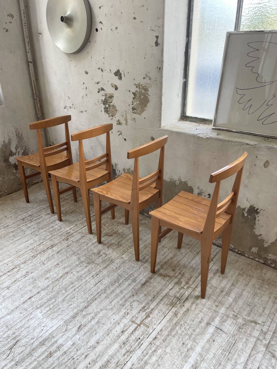 4 golden oak chairs