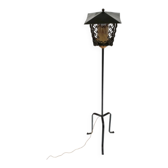 Vintage french tripod lamp 1950 rockabilly perforated metal steel