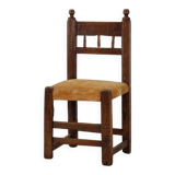 Chaise d'appoint espagnole en chêne sculpté et assise en velours, XIXe siècle