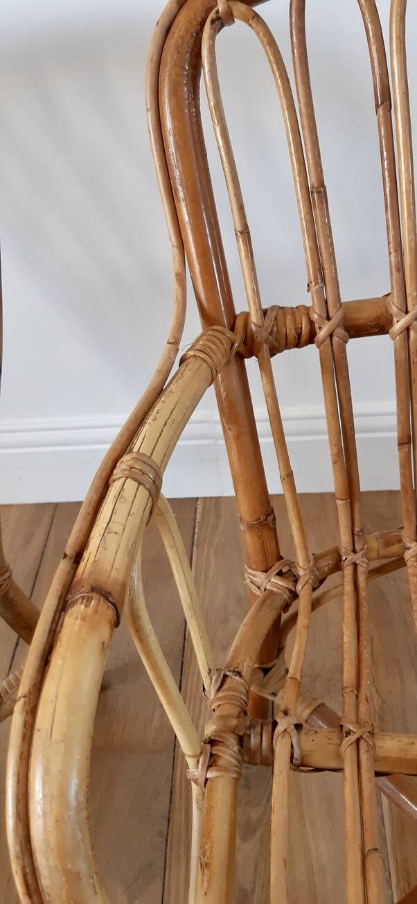 Pair of children's armchairs in rattan / bamboo honey color 60s