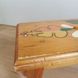 Vintage Hand-Painted Wooden Footstool: Yugoslavian Folk Art Decor