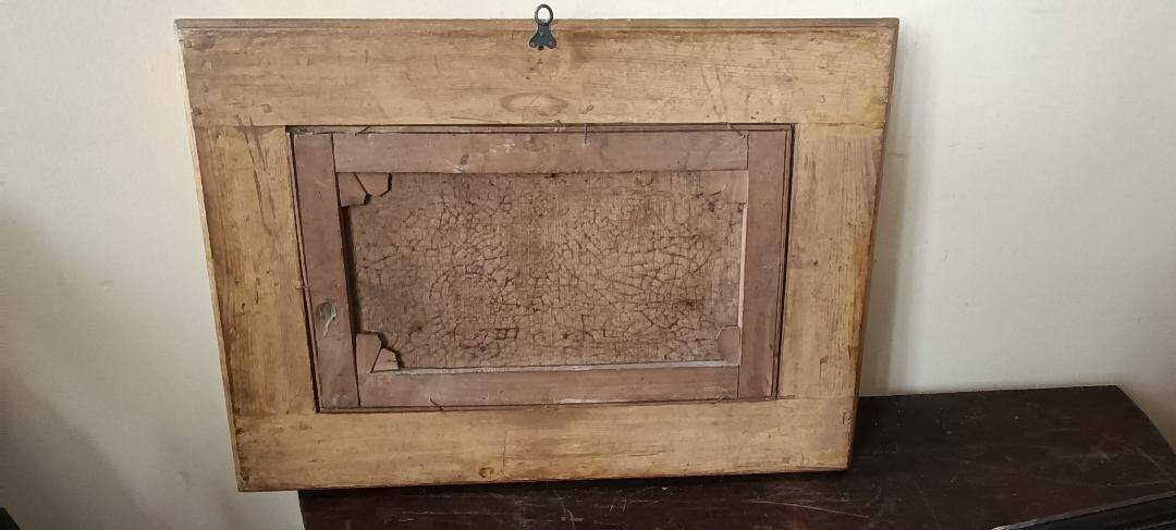 Antique painting on canvas depicting a bucolic landscape