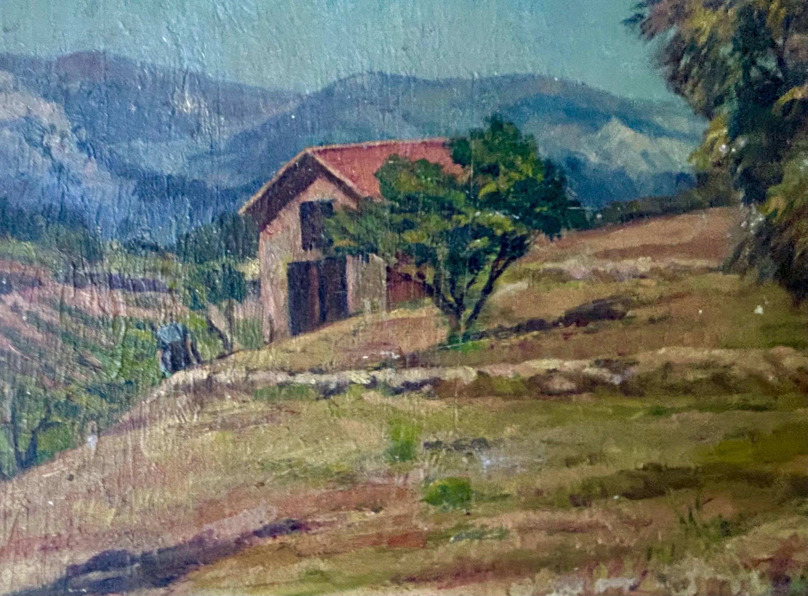 1920s French Impressionist Oil on Panel – Signed Provence Farmhouse Landsca