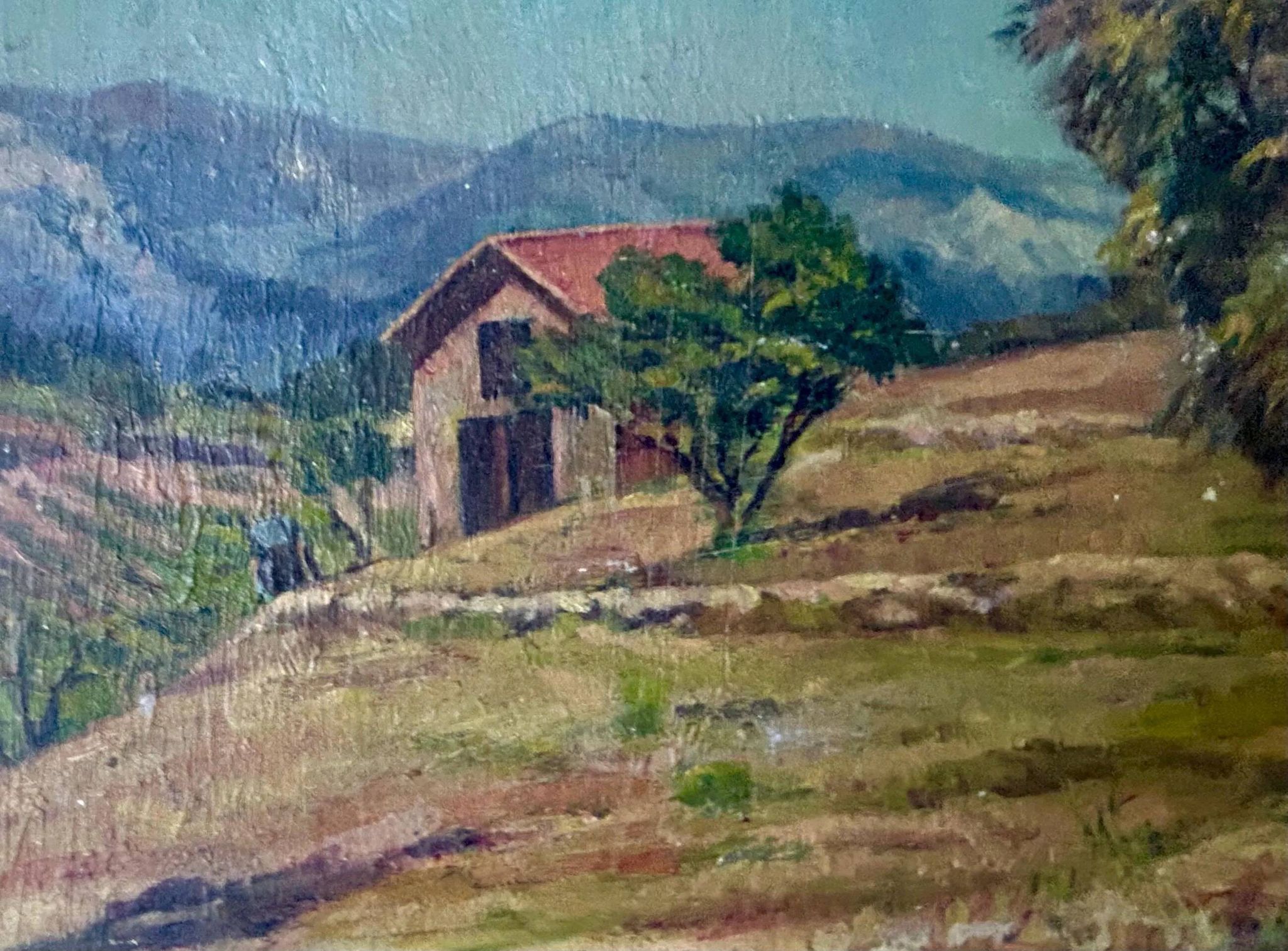 1920s French Impressionist Oil on Panel – Signed Provence Farmhouse Landsca