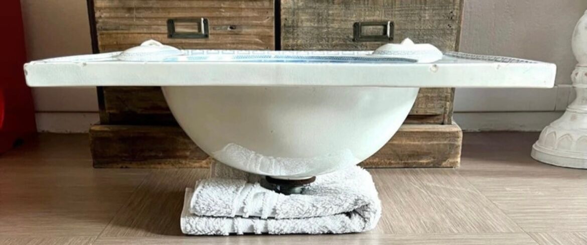 Vintage Blue Decorated Porcelain Washbasin