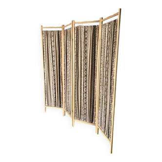 Screen in beech wood and vintage fabrics 1970s